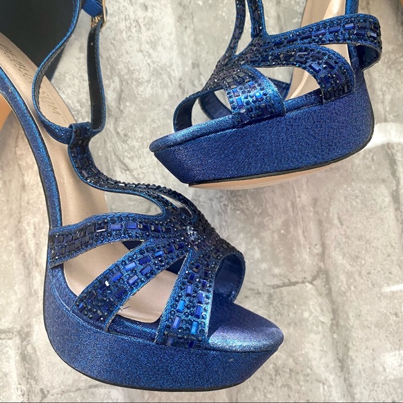 DE BLOSSOM COLLECTION Vibrant Blue Rhinestone Heeled Strappy Sandals - Picture 4 of 11